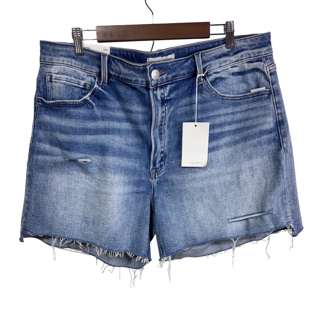 Flying Monkey High Rise Distressed Denim Cut Off Shorts Womens 22W Blue - Picture 1 of 5
